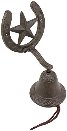 Ebros Gift Cast Iron Rustic Vintage Western Star Horseshoe Door Wall Dinner Yard Bell Outdoor Southwestern Farmhouse Cowboy Cowgirl Accent Bells - Image 4