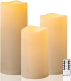 10" 12" 14" x 5" Extra Large Waterproof Outdoor Flameless Candles Battery Operated LED Pillar Candles for Indoor Outdoor Lanterns, Off White, Long Lasting, Set of 3 by Yongmao