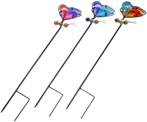Hemoton 3pcs Butterfly Garden Stakes with Iron and Glass for Outdoor Patios by HEMOTON