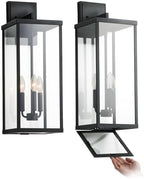 mirrea 24" Classic Outdoor Wall Sconce 3 Lights in Matte Black Rectangular Metal Frame and Clear Glass Shade Waterproof Porch Light Patio Light Pack of 2 by mirrea