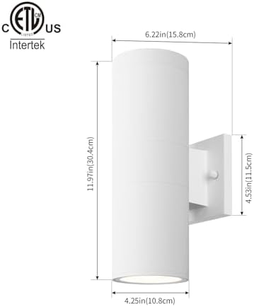 mirrea 12" Modern Outdoor Porch Light in 2 Lights, 2 Pack, Matte White - Image 2