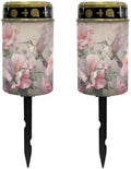 Poceacles Outdoor Solar Lights Solar Garden Lights Cemetery Solar Lights Water Resistant Pillar Candle Solar Garden Stake Lights for Cemetery Grave Decorations, Hummingbird Flower Pink, Pack of 2 by Poceacles