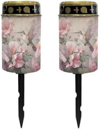 Poceacles Outdoor Solar Lights Solar Garden Lights Cemetery Solar Lights Water Resistant Pillar Candle Solar Garden Stake Lights for Cemetery Grave Decorations, Hummingbird Flower Pink, Pack of 2 by Poceacles