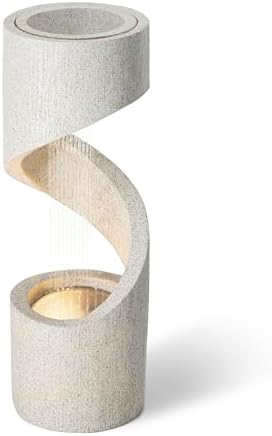 Glitzhome Outdoor Water Fountain, 40.25" H Modern Faux Terrazzo Spiral Shaped Outdoor Fountain with Pump and LED Lights, Polyresin Waterfall Fountain Water Feature for Garden, Patio, Porch Decor - Image 6