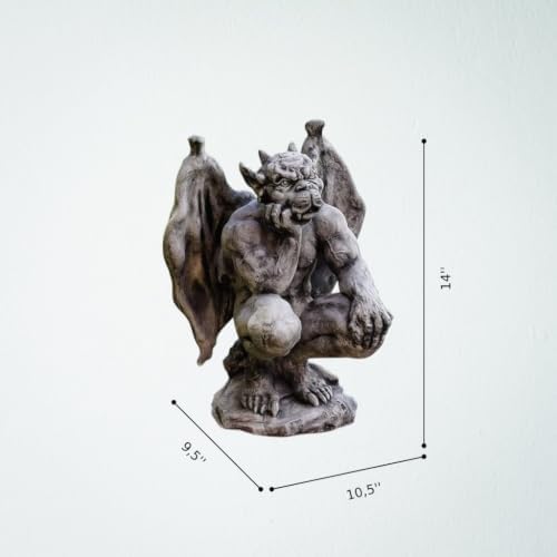 OLOMA Sitting Gothic Gargoyle Concrete Garden Statue Outdoor Yard Decor Handmade Beast Fantasy Sculpture Weather Resistant Cement Lawn Ornament Patio Porch Yard Lawn Decor - Image 5