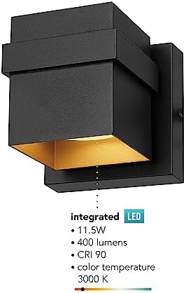 Globe Electric 60000022 11.5W LED Integrated Outdoor Wall Sconce, Matte Black, Gold Accent, 400 Lumens, 3000 Kelvins, 90 CRI, Front or Back Porch Decor, Modern Minimalist Exterior Lighting - Image 5