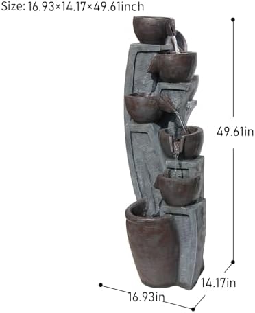 6-Tier Cascading Outdoor Water Garden Fountain 49.61''H Modern Waterfall - Image 4