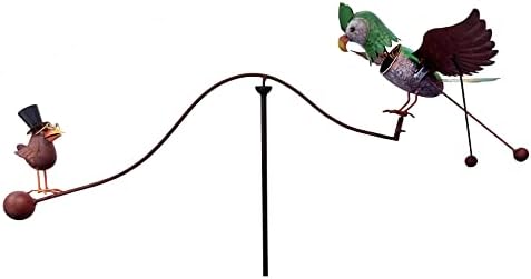 Rustic Metal Kinetic Two Bird Spinning Balancer Garden Stake with Wobbly Head Outdoor Yard Art Patio and Lawn Decoration - Image 4