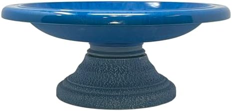 Fiber Clay Birdbath, Gloss Bowl, Low-Profile Base, Azure Blue, 19" D x 7.5" H 6.5 lbs - Image 3