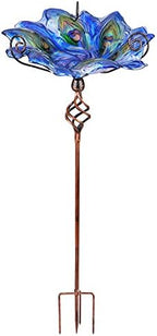 VCUTEKA Glass Bird Bath Outdoor Birdfeeder with Metal Stake Garden Decor by VCUTEKA