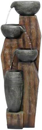 Alpine Corporation TZL304 40" Indoor/Outdoor Floor Tiered Bowls Fountain with LED Lights – Rustic Bowls Garden Fountain for Patio, Yard & Garden Décor, Brown - Image 2