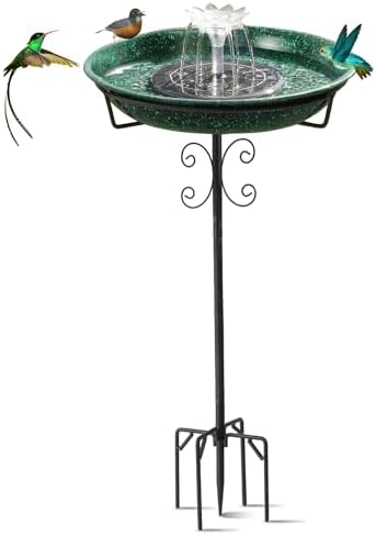 Solar Fountain Bird Bath for Outside Garden Decor,All Metal Hummingbird Bath & Feeder with 5-Prong Base,Standing Bird Feeder for Backyard Birding & Wildlife,Copper Green by Vantulla