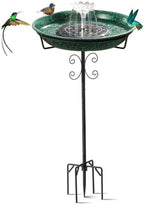 Solar Fountain Bird Bath for Outside Garden Decor,All Metal Hummingbird Bath & Feeder with 5-Prong Base,Standing Bird Feeder for Backyard Birding & Wildlife,Copper Green by Vantulla