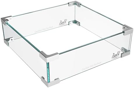BALI OUTDOORS Fire Pit Wind Guard Fence 18"x 18"x 6" Square Fire Pit Screen Clear Tempered Glass Flame Guard for Propane Fire Pit, Outdoor Fire Column by BaliOutdoors