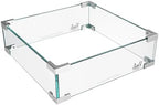 BALI OUTDOORS Fire Pit Wind Guard Fence 18"x 18"x 6" Square Fire Pit Screen Clear Tempered Glass Flame Guard for Propane Fire Pit, Outdoor Fire Column by BaliOutdoors