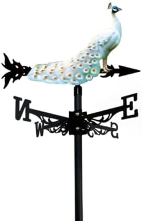 Weather Vane Metal Iron Art Rooster Weathervanes Rooftop Villa Wind Direction Indicator Vintage Fits Peacock Weather Vanes for Sheds Yard Pavilion (red-Crowned Crane C) Peacock White by Unknown