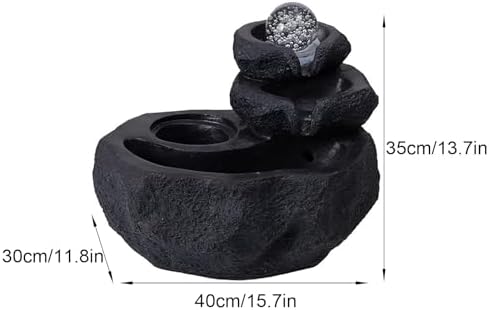 Resin Stone Waterfall Outdoor Fountain, Indoor Water Fountain Tabletop, with LED Light, Rolling Ball, Bird Design for Home Decor, Office, Backyard(Black,Medium) - Image 2