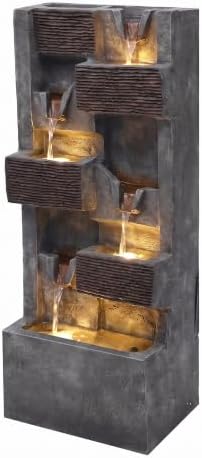 40" H Modern Outdoor Water Fountain, 5-Tier Waterfall with LED Lights - Image 2