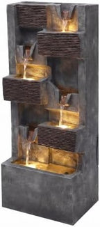 40" H Modern Outdoor Water Fountain, 5-Tier Waterfall with LED Lights - Image 2