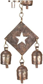 Rustic Metal Wind Chime – Triple Diamond Star Cutouts with Bells – Bronze Outdoor Garden Decor – Wind Chimes for Outside, Porch, Yard, Balcony, Memorial or Garden Gift 19 x 4.5 Inch - Image 4