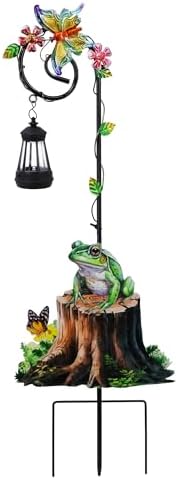 Solar Frog Lantern Garden Stake 31.5in Metal Night Light Outdoor Art by Unknown