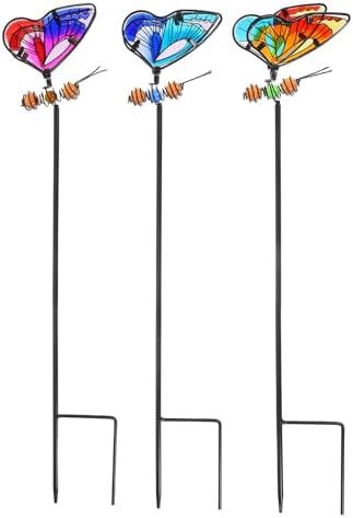 3pcs Glass Butterfly Garden Stakes, Iron Plant Markers by NAMOARLY