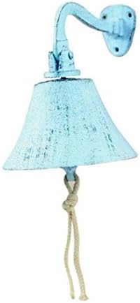 Hampton Nautical K-0272-dark blue Whitewashed Cast Iron Hanging Ship's Bell, 6", Dark Blue - Image 2