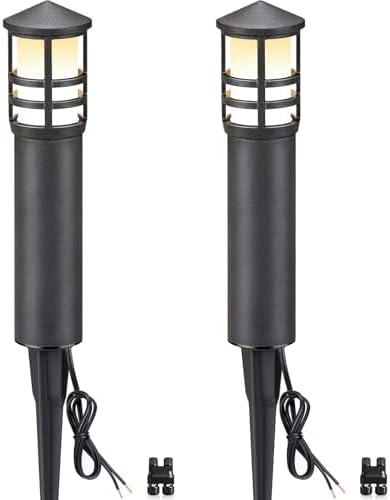 SUNVIE 2-Pack 3W LED Low Voltage Bollard Landscape Pathway Lights, Black by SUNVIE
