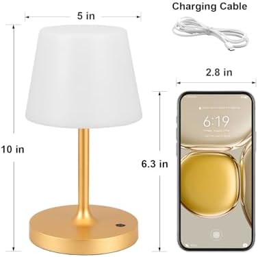 Kakanuo Gold Cordless Shower Lamp Waterproof, Rechargeable Cordless Lamp with 4000mAh Battery, Touch Dimmable Table Lamp for Outdoor, Kitchen, Bathroom, Camping, Patio, IP54 - Image 6