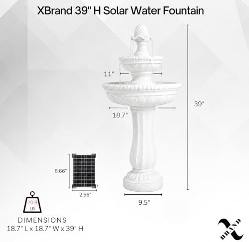 XBrand 39" 2-Tier Outdoor Freestanding Solar Water Fountain - Classic Design, White Resin Bird Bath with Pump - Ideal for Yard, Lawn and Garden, Porch Décor - Image 6