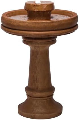 Alpine Corporation TZL202 Outdoor Floor Vintage Pedestal Water Fountain with Bird Bath and LED Lights, 29", Brown by Unknown