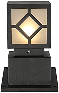 Outdoor Pedestal Light, Modern Black Bollard Lamp with Geometric Cutout Shade for Garden Pathway Driveway Deck, IP55 Waterproof Minimalist Cast Aluminum Landscape Lighting by Unknown