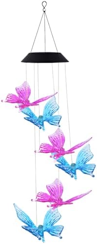 Solar Butterfly Wind Chimes, Pink & Blue Color Changing LED Mobile, Waterproof Solar Powered Wind Chimes Lights, Butterfly Decor for Outdoor Patio, Yard, Garden, Unique by LUMINFLY