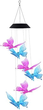 Solar Butterfly Wind Chimes, Pink & Blue Color Changing LED Mobile, Waterproof Solar Powered Wind Chimes Lights, Butterfly Decor for Outdoor Patio, Yard, Garden, Unique by LUMINFLY