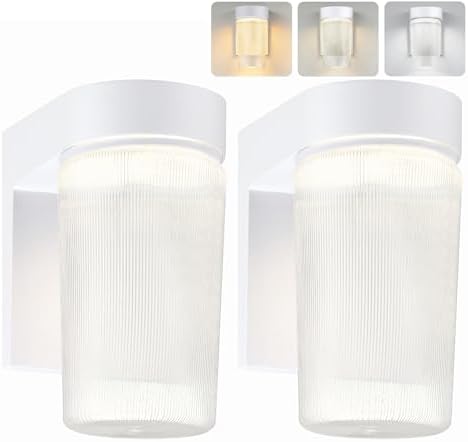 LIT-PaTH Outdoor Wall Light Fixture, Aluminum, LED 3CCT, White, 2 Pack by LIT-PaTH