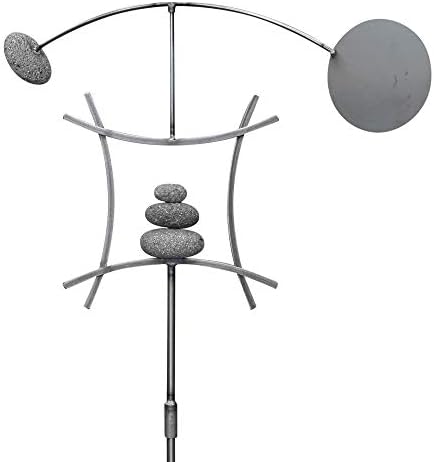 Aura Life Zen Garden Spinner Kinetic Wind Sculpture with Rock Cairn & Stake - Relaxing Outdoor Spinners for Yard and Garden - Handmade Outdoor Wind Art Vane Sculptures (Bare Steel) by AuraLife