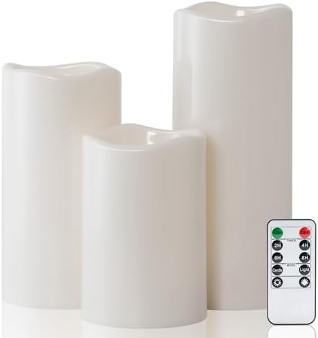 Amagic Waterproof Outdoor Flameless LED Pillar Candles with Remote Timer by AMAGIC