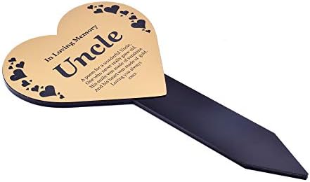 OriginDesigned Uncle Heart Shaped Memorial Remembrance Plaque Stake - Gold/Silver/Copper/Black & White, Waterproof, Outdoor, Grave Marker, Tribute, Plant Marker (Gold) - Image 3