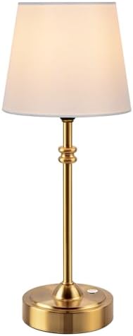 ONEWISH Cordless Lamp-Battery Operated Table lamp, 4000mAh Rechargeable, Stepless Dimmable, Small Touch Bedside Lamp with Fabric Shade, for Dining, Patio, Bathroom(Gold) by onewish