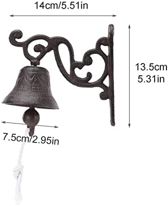 Outdoor Wall Bell, Cast Iron Door Bell Retro Bracket Mounts Bell Rust-Resistant Manually Shaking Wall Hanging Door Bell Dinner Bells for Home Decor - Image 2