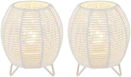 JHY DESIGN Cordless Table Lamps Set of 2, 6.5" H Battery Operated Woven Cotton Rope Lamps with 6 Hours Timer, Boho Bedside Lamps for Bedroom Living Room Home Parties Patio Events(White) - Image 2