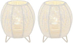 JHY DESIGN Cordless Table Lamps Set of 2, 6.5" H Battery Operated Woven Cotton Rope Lamps with 6 Hours Timer, Boho Bedside Lamps for Bedroom Living Room Home Parties Patio Events(White) - Image 2
