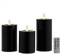 Flameless Pillar Candles Flickering with Remote Timer, Battery Operated LED Candles Up to 400 Hours, 3D Moving Flame Real Wax Candles. (Black) by CozierGlow