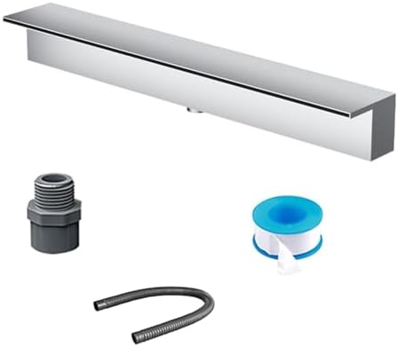 Stainless Steel Pool Waterfall Spillway for Garden Ponds, Wall-Mounted Fountain Kit, Outdoor Water Flow Decor for Patios & Backyards, 30cm Wide, Silver Finish by Unknown