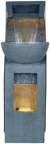 Alpine Corporation 41" Tall Outdoor Basin Waterfall Floor Fountain with LED Lights for Garden, Patio, Lawn and Backyard Decor, Gray - Image 3