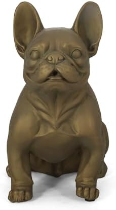 French Bulldog Garden Statue, 17" Tall Outdoor Dog Sculpture, Rustic Gold Cast Stone Frenchie Figurine for Garden, Patio, Porch, or Lawn Décor, Weather-Resistant and Handcrafted Finish - Image 7