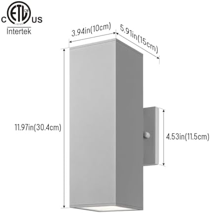 mirrea 12" Modern Outdoor Porch Light in 2 Lights, Matte Gray, 2 Pack - Image 2