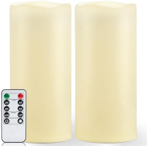 Homemory Dark Ivory Flameless Candles, Waterproof, Remote Timer, 2 Pack by Homemory