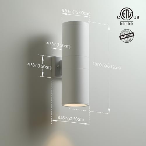 mirrea 18" Modern Outdoor Porch Light in 2 Lights, Matte White, 2 Pack - Image 2