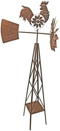 Red Carpet Studios Windmill Wind Spinner Garden Décor Farmhouse Style Galvanized Rooster Yard Art, Stands 57" Tall, Rustic Metal Rooster by RedCarpetStudios